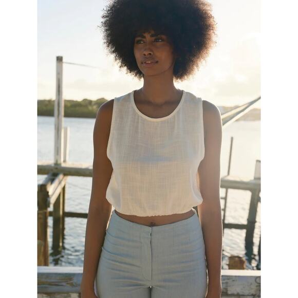 Mollusk Polly Top – White – Size M – Relaxed Elastic-Waist Summer Top - Picture 2 of 8